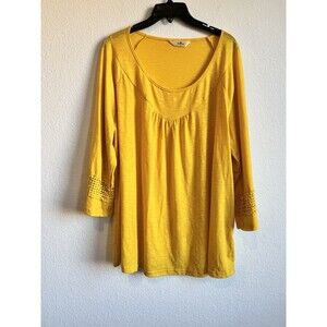 Agnes Orinda Women's Yellow 3/4 Sleeve Blouse Crochet Accent Size 3X